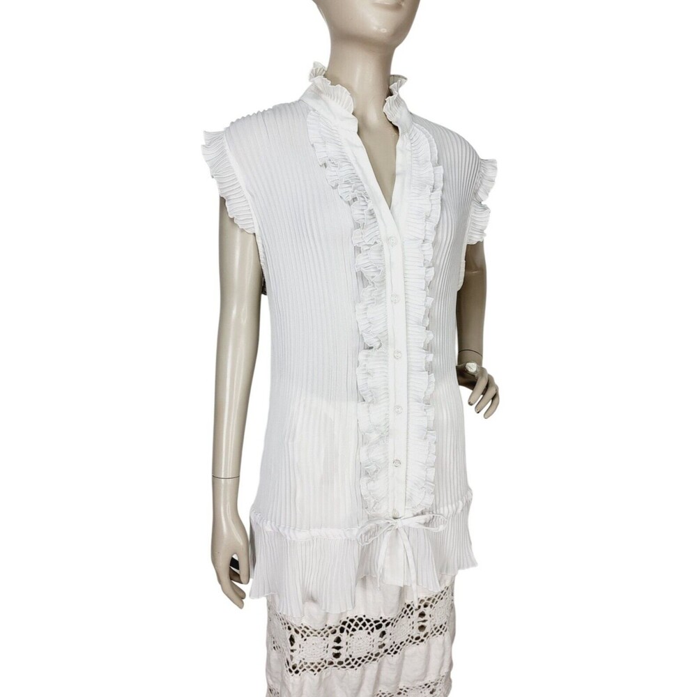 Pleated Tiered Bow Flutter Cap Sleeve Lettuce Hem Button-Down Blouse Lane Bryant